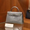Mini Kelly Shiny Alligator Gris Ciment PHW