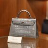 Mini Kelly Shiny Alligator Gris Ciment PHW