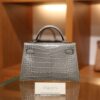 Mini Kelly Shiny Alligator Gris Ciment PHW