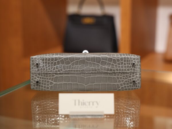 Mini Kelly Shiny Alligator Gris Ciment PHW