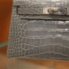 Mini Kelly Shiny Alligator Gris Ciment PHW