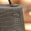 Mini Kelly Shiny Alligator Gris Ciment PHW