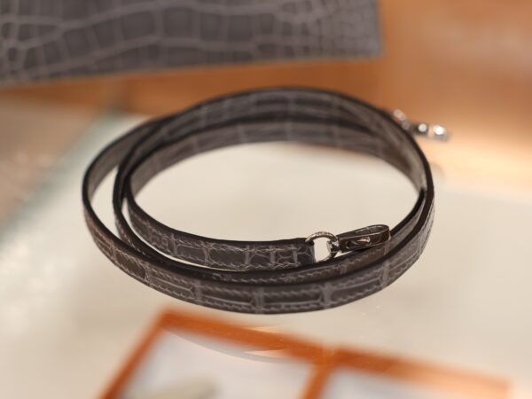 Mini Kelly Shiny Alligator Gris Ciment PHW