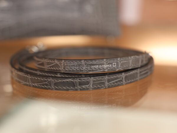 Mini Kelly Shiny Alligator Gris Ciment PHW
