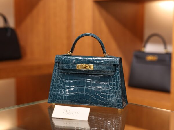Mini Kelly Shiny Alligator Vert Bosphore GHW