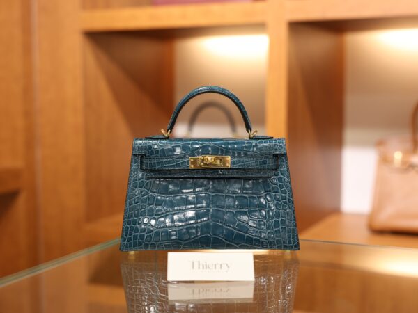 Mini Kelly Shiny Alligator Vert Bosphore GHW