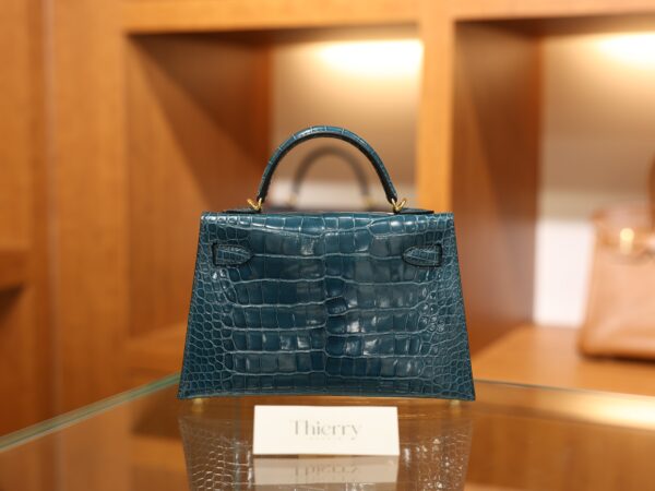 Mini Kelly Shiny Alligator Vert Bosphore GHW