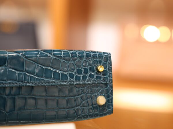 Mini Kelly Shiny Alligator Vert Bosphore GHW