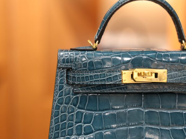 Mini Kelly Shiny Alligator Vert Bosphore GHW