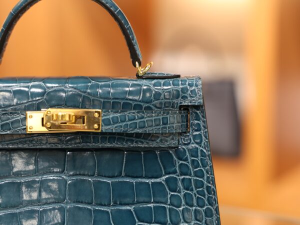 Mini Kelly Shiny Alligator Vert Bosphore GHW