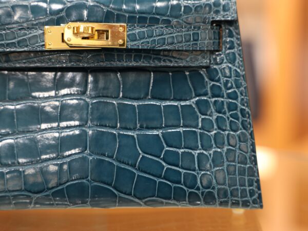 Mini Kelly Shiny Alligator Vert Bosphore GHW