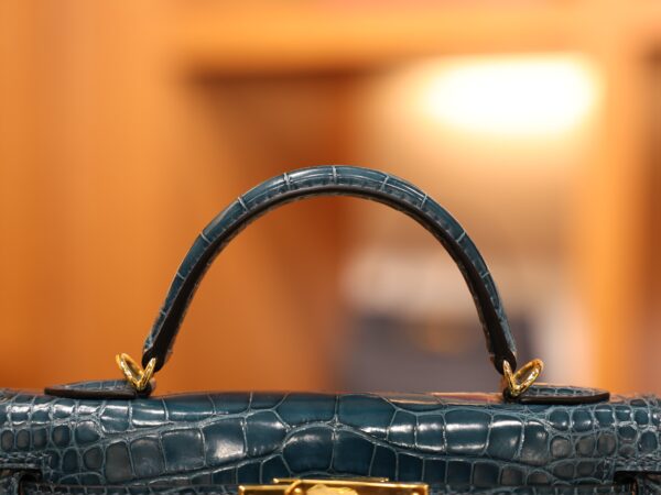 Mini Kelly Shiny Alligator Vert Bosphore GHW