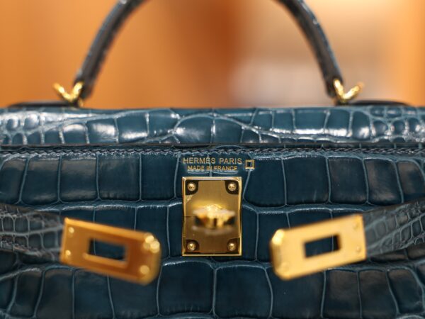Mini Kelly Shiny Alligator Vert Bosphore GHW