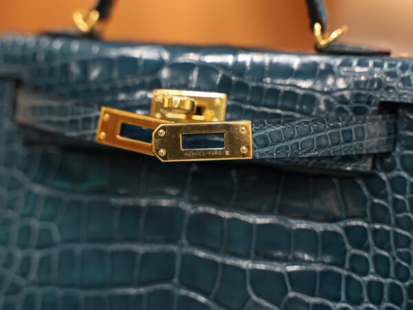 Mini Kelly Shiny Alligator Vert Bosphore GHW