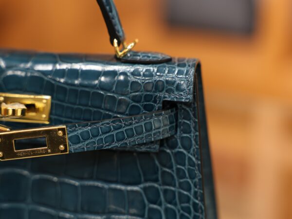 Mini Kelly Shiny Alligator Vert Bosphore GHW