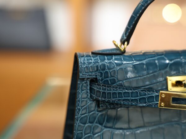 Mini Kelly Shiny Alligator Vert Bosphore GHW
