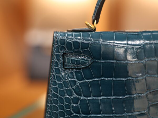 Mini Kelly Shiny Alligator Vert Bosphore GHW