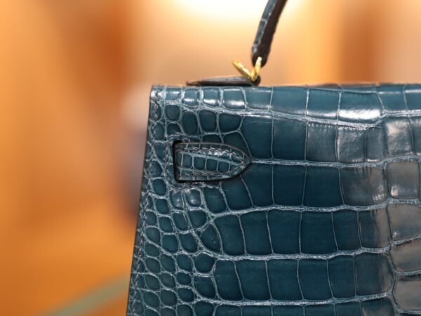 Mini Kelly Shiny Alligator Vert Bosphore GHW