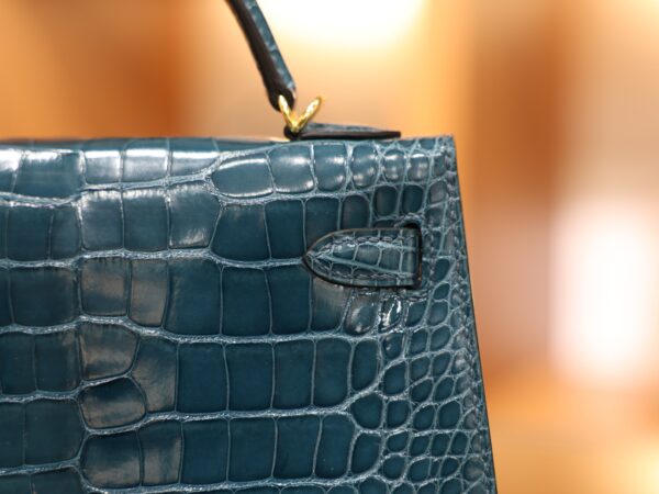 Mini Kelly Shiny Alligator Vert Bosphore GHW