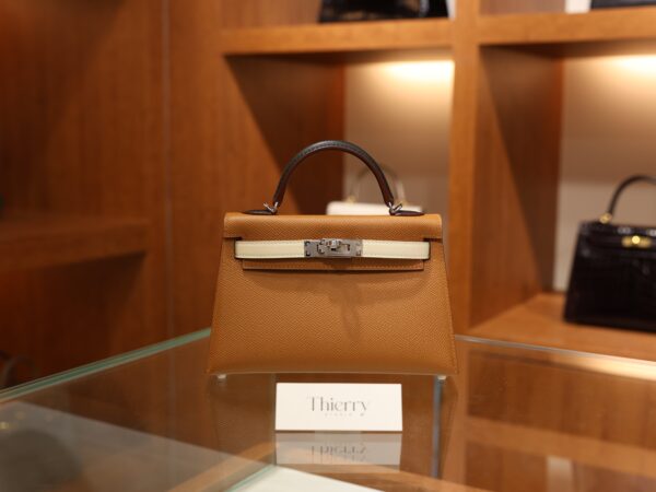 Mini Kelly Epsom Gold/Craie/Black PHW (S.O)