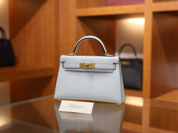 Mini Kelly Epsom Bleu Brume GHW
