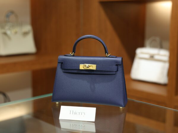 Mini Kelly Epsom Bleu Saphir GHW