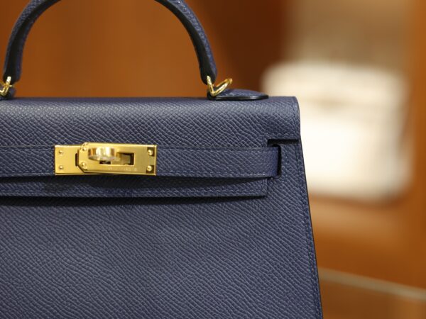 Mini Kelly Epsom Bleu Saphir GHW