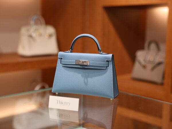 Mini Kelly Epsom Bleu Jean PHW
