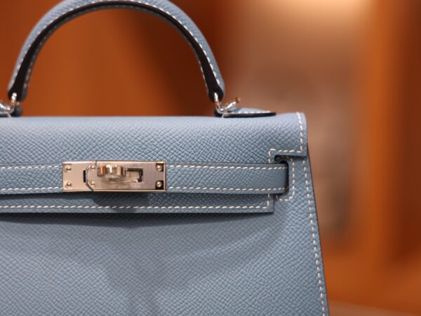 Mini Kelly Epsom Bleu Jean PHW