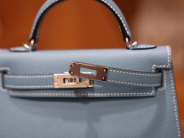 Mini Kelly Epsom Bleu Jean PHW