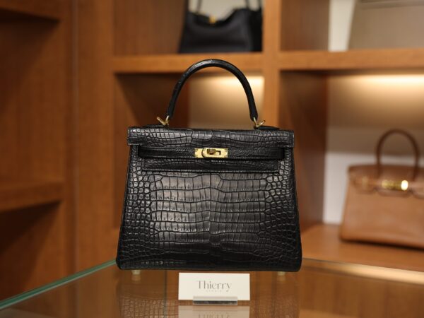 Kelly 25 Matte Porosus Black GHW