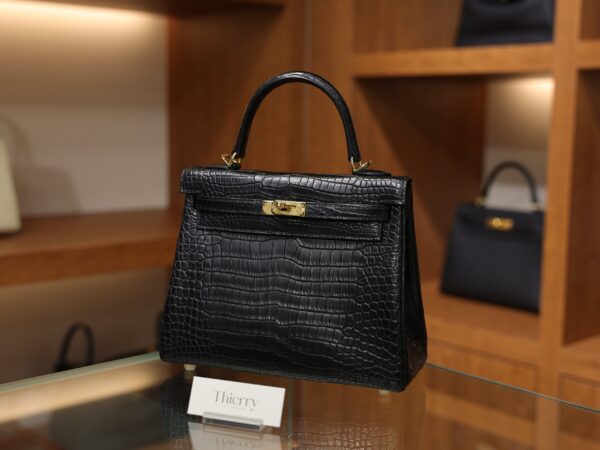 Kelly 25 Matte Porosus Black GHW