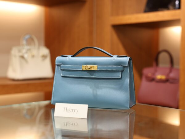 Kelly Pochette Swift Bleu Jean GHW