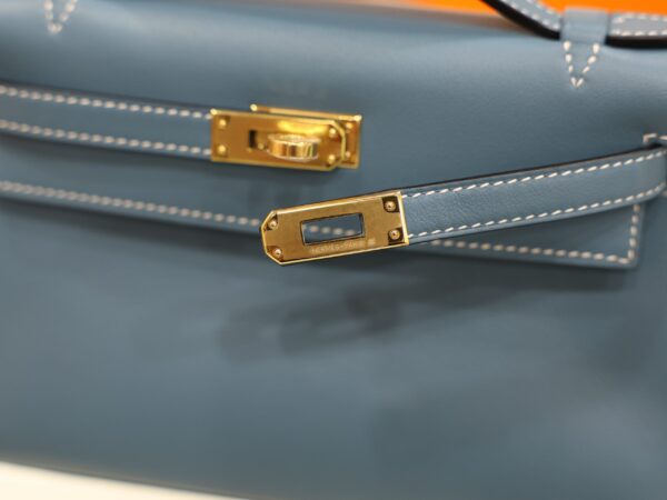 Kelly Pochette Swift Bleu Jean GHW
